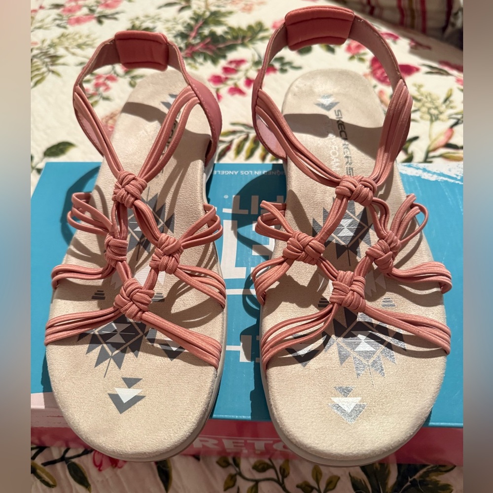 🩷Skechers Reggae Slim Why Not stretch fit sandals coral pink women size 10 EUC - Picture 8 of 10
